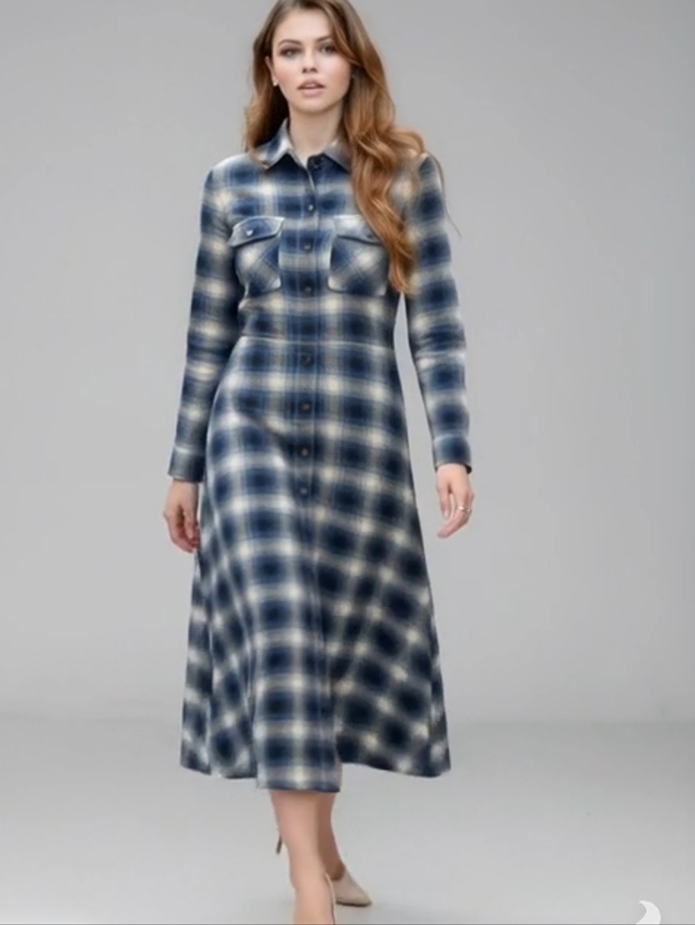 Polo Ralph  Stephanie Lauren Plaid Twill Shirt Dress Blue Plaid Size 8 - Picture 2 of 12